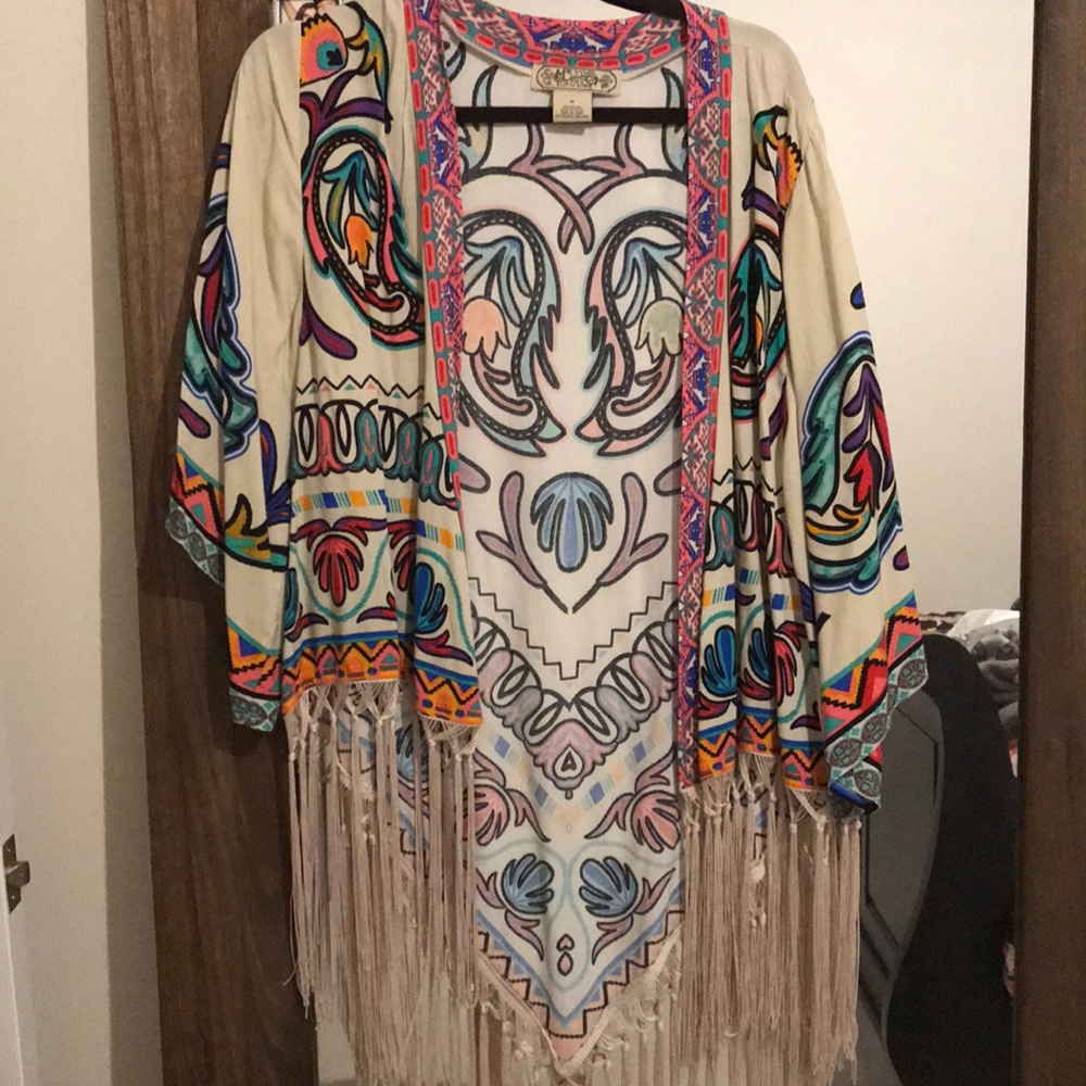 Flying Tomato Colorful Cardigan with fringe